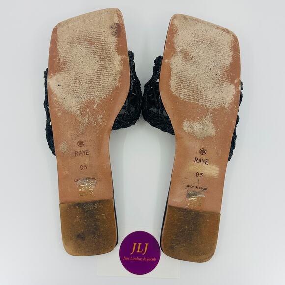 Raye Revolve Women's Tiki Black Woven Flat Slip On Slide Sandals Size 9.5 - Picture 12 of 13